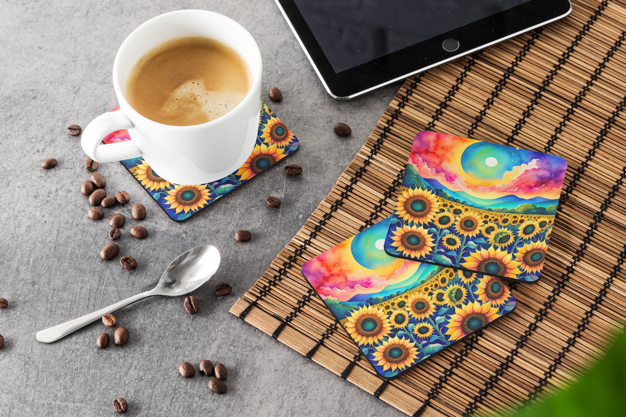 Colorful Sunflowers Foam Coaster Set of 4