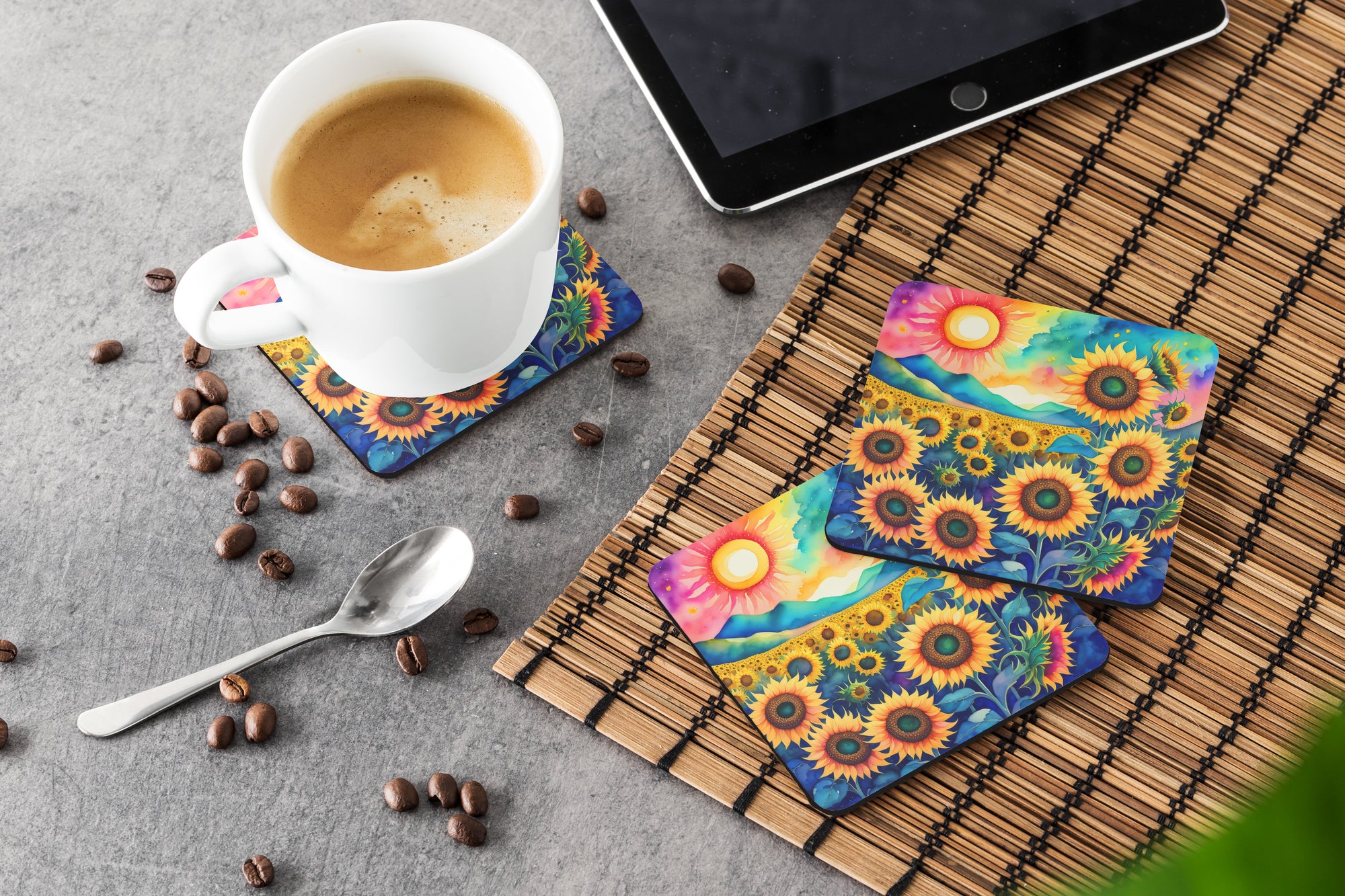 Colorful Sunflowers Foam Coaster Set of 4