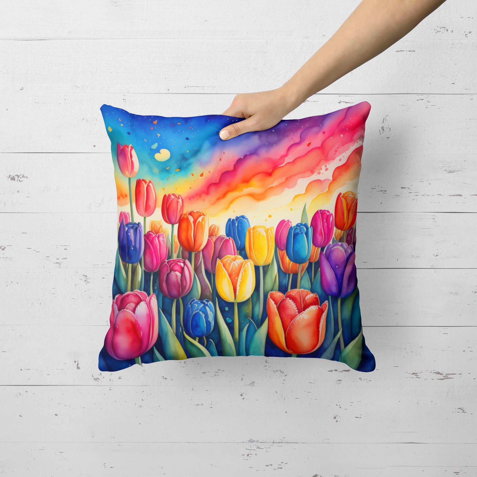 Colorful Tulips Fabric Decorative Pillow  the-store.com.