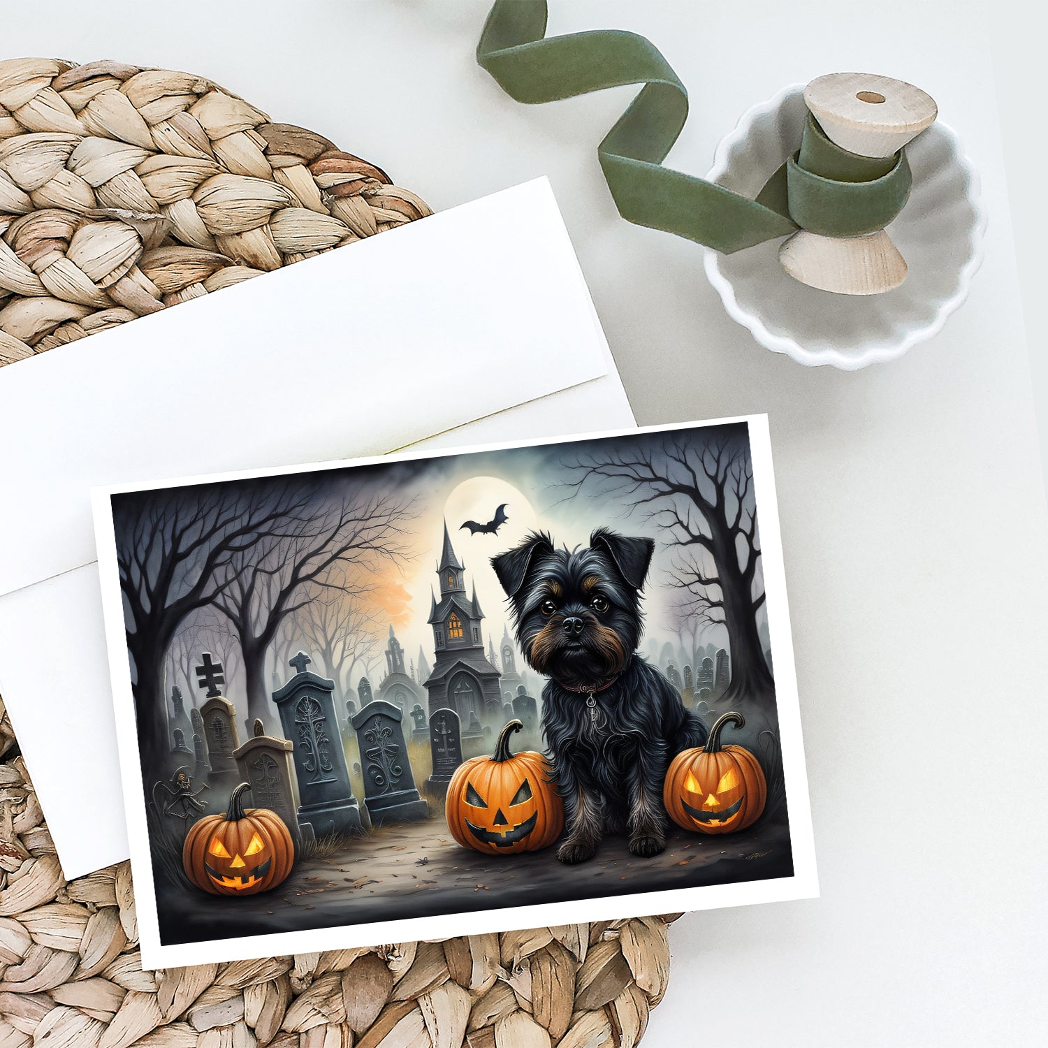 Affenpinscher Spooky Halloween Greeting Cards and Envelopes Pack of 8  the-store.com.