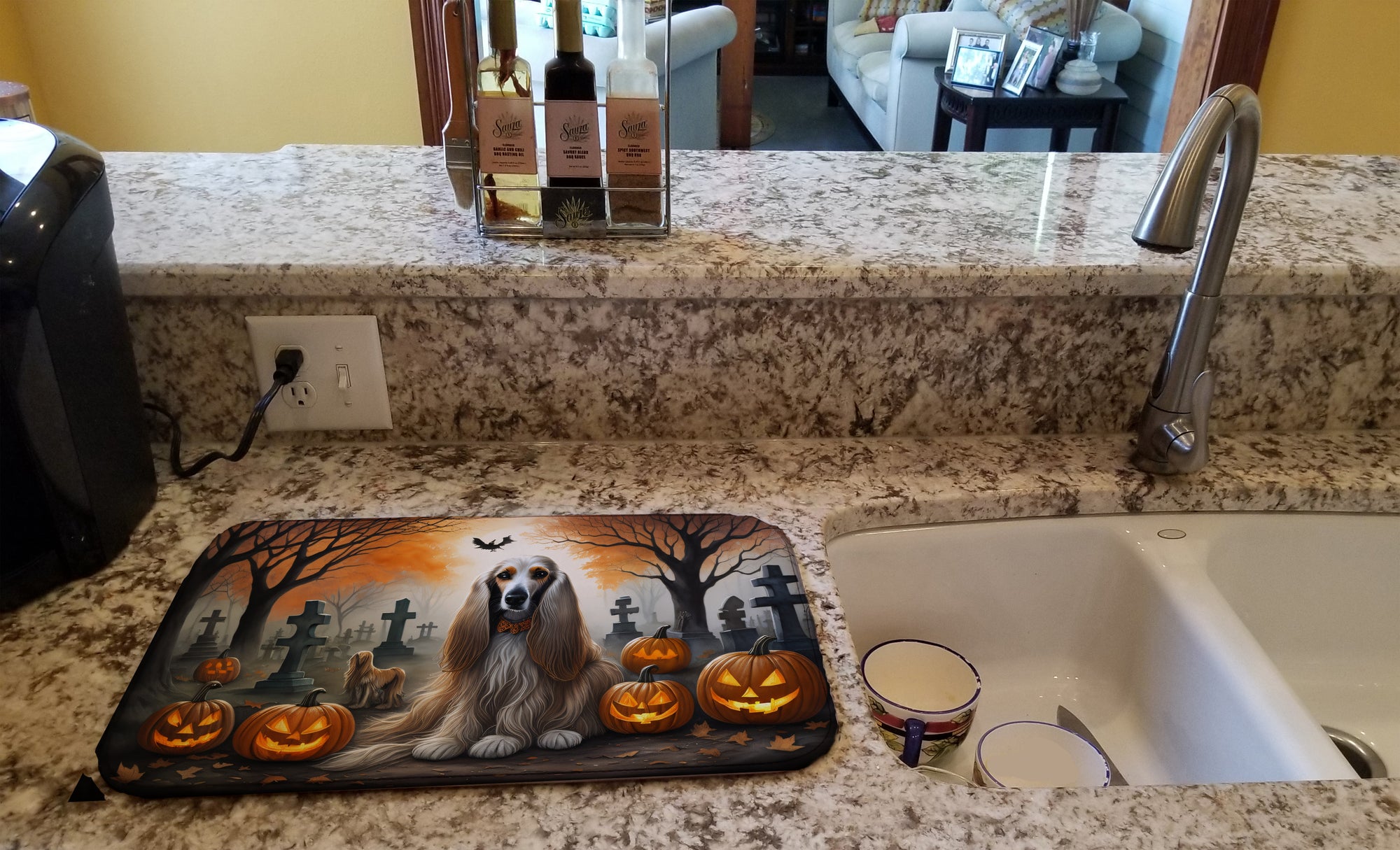 Afghan Hound Spooky Halloween Dish Drying Mat  the-store.com.
