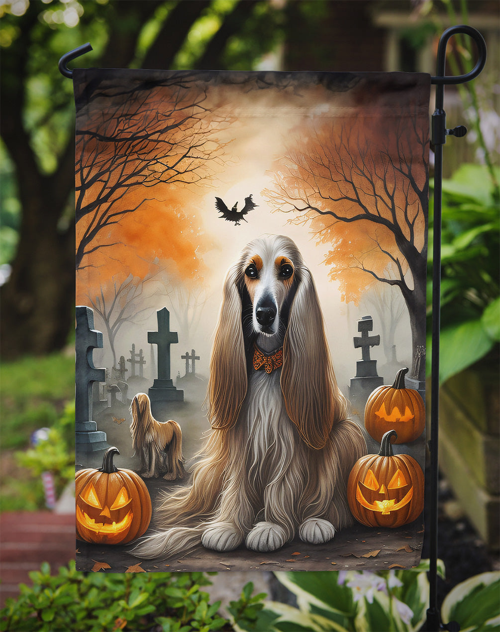 Afghan Hound Spooky Halloween Garden Flag