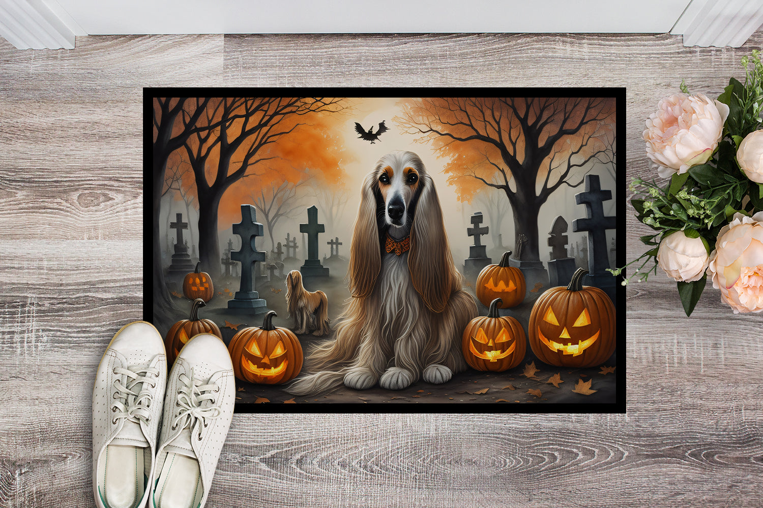 Afghan Hound Spooky Halloween Doormat 18x27  the-store.com.