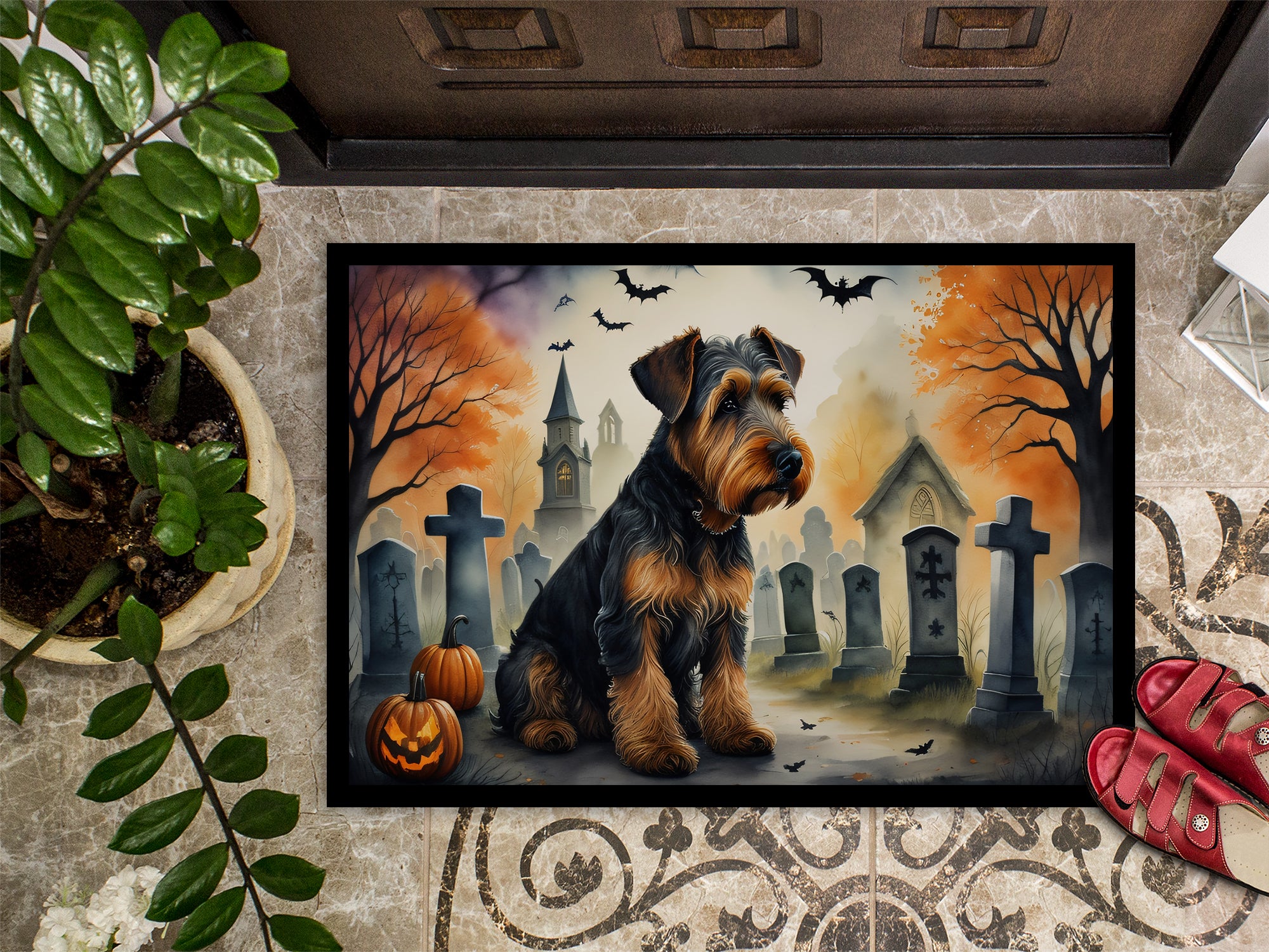 Airedale Terrier Spooky Halloween Indoor or Outdoor Mat 24x36  the-store.com.