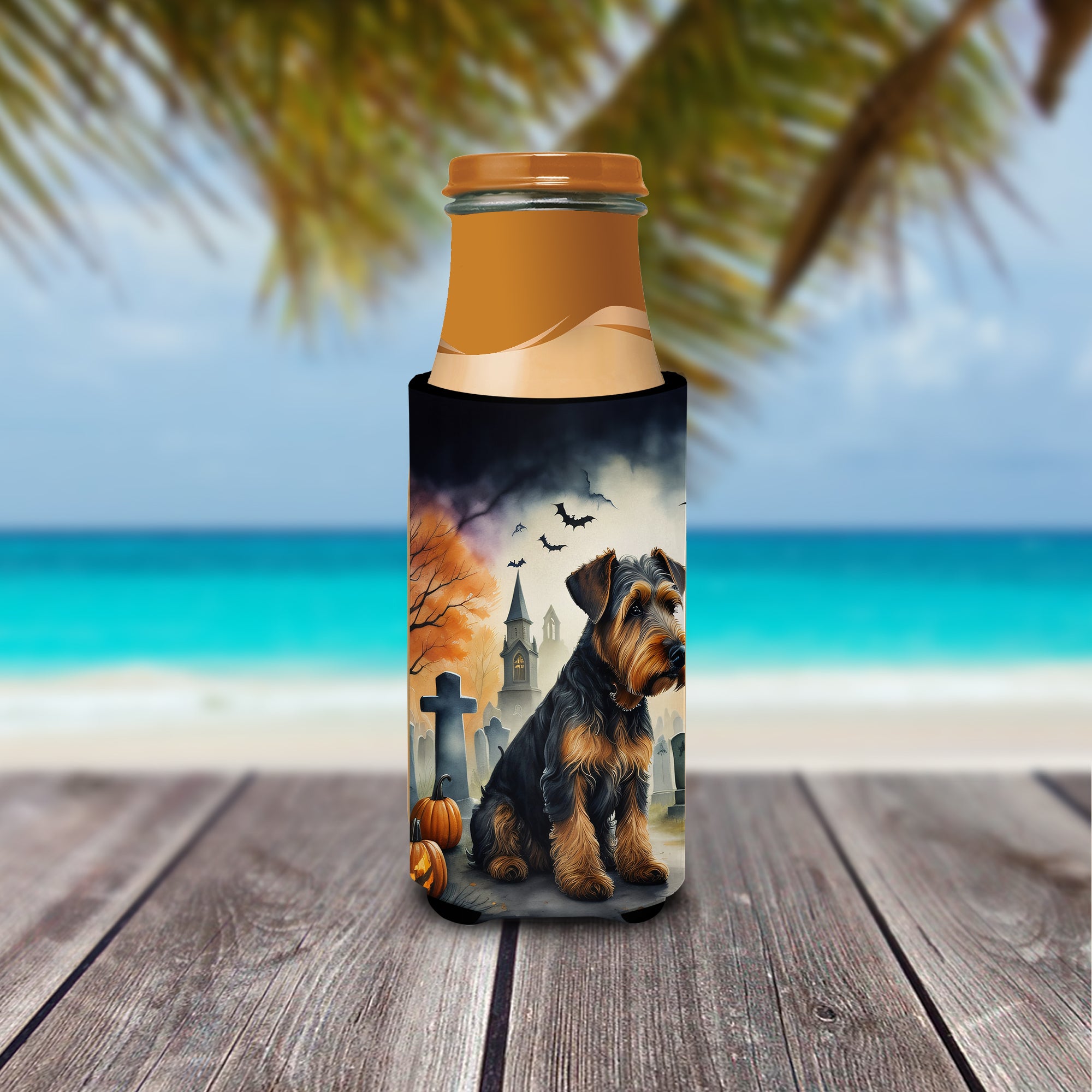 Airedale Terrier Spooky Halloween Hugger for Ultra Slim Cans