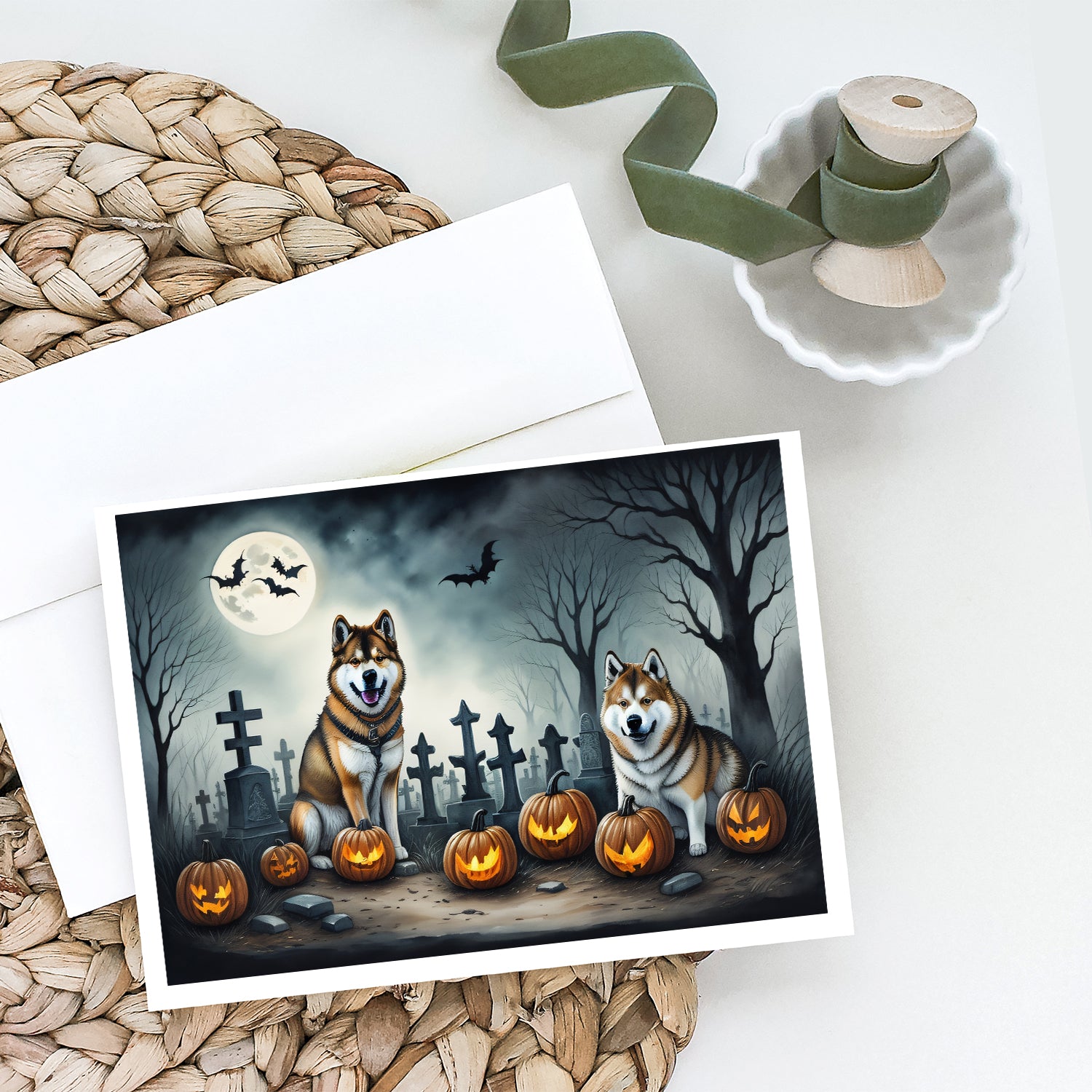 Buy this Akita Spooky Halloween Greeting Cards and Envelopes Pack of 8