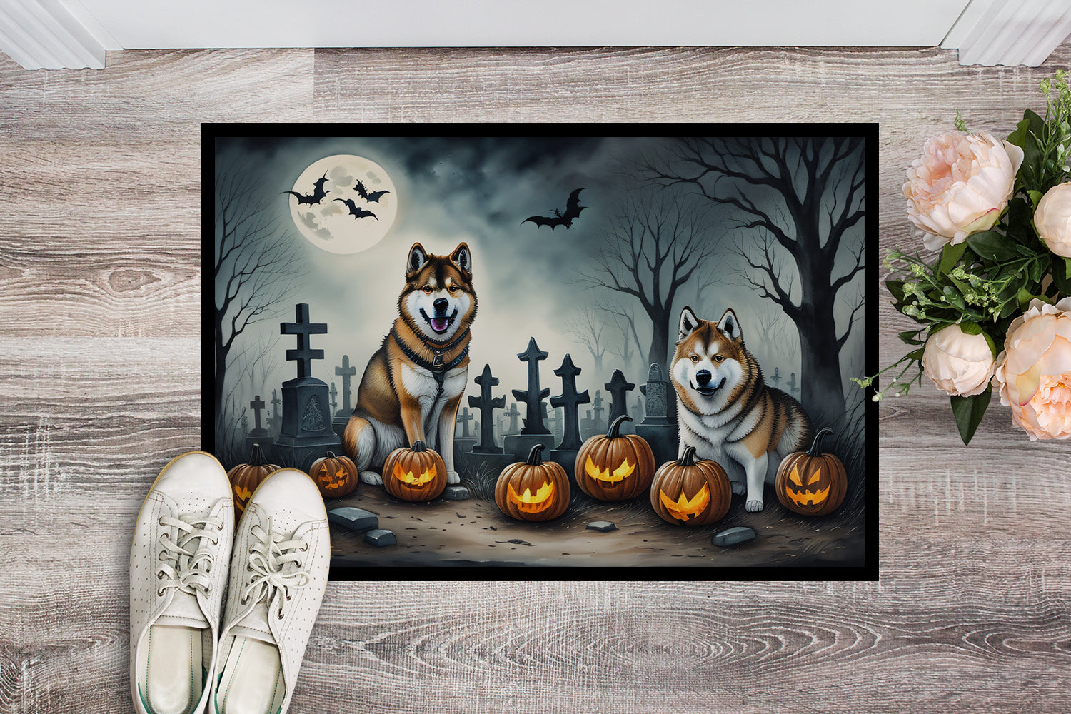 Akita Spooky Halloween Indoor or Outdoor Mat 24x36