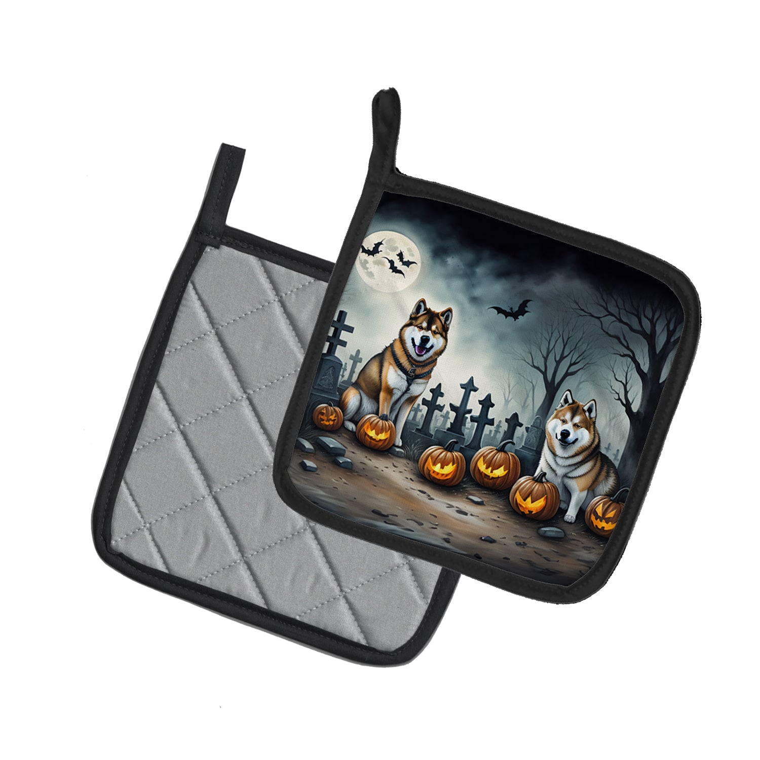 Akita Spooky Halloween Pair of Pot Holders