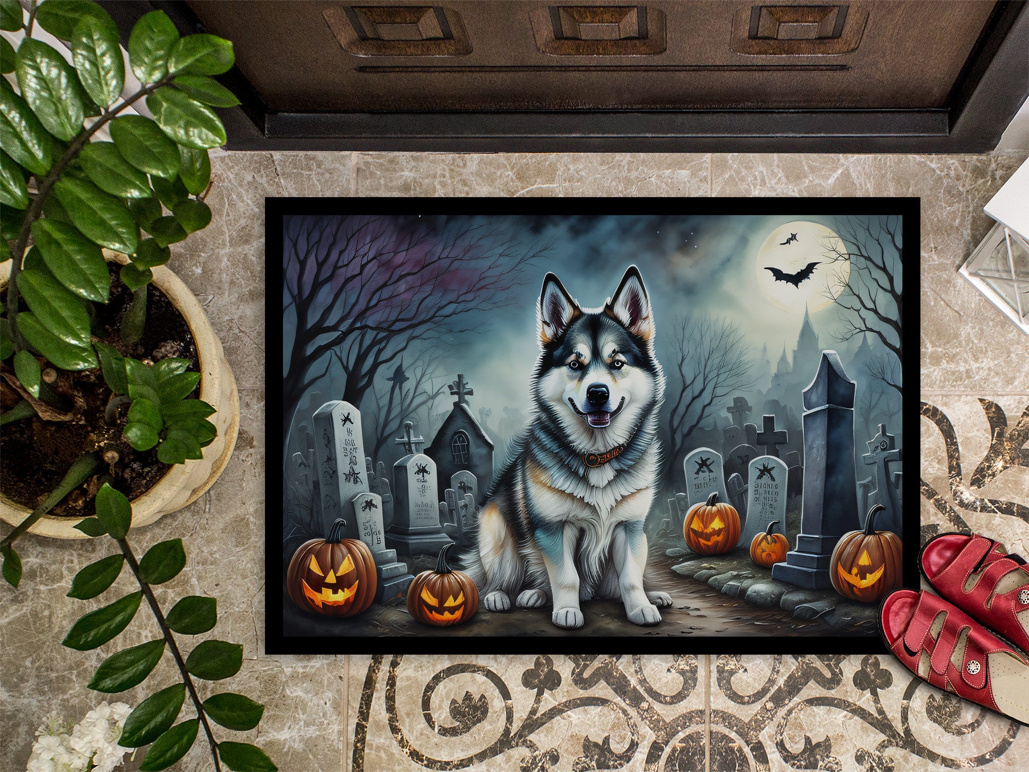 Alaskan Malamute Spooky Halloween Indoor or Outdoor Mat 24x36