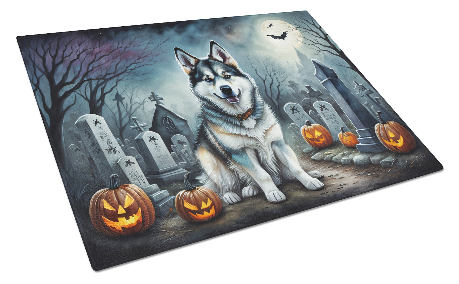 Buy this Alaskan Malamute Spooky Halloween Glass Cutting Board Large