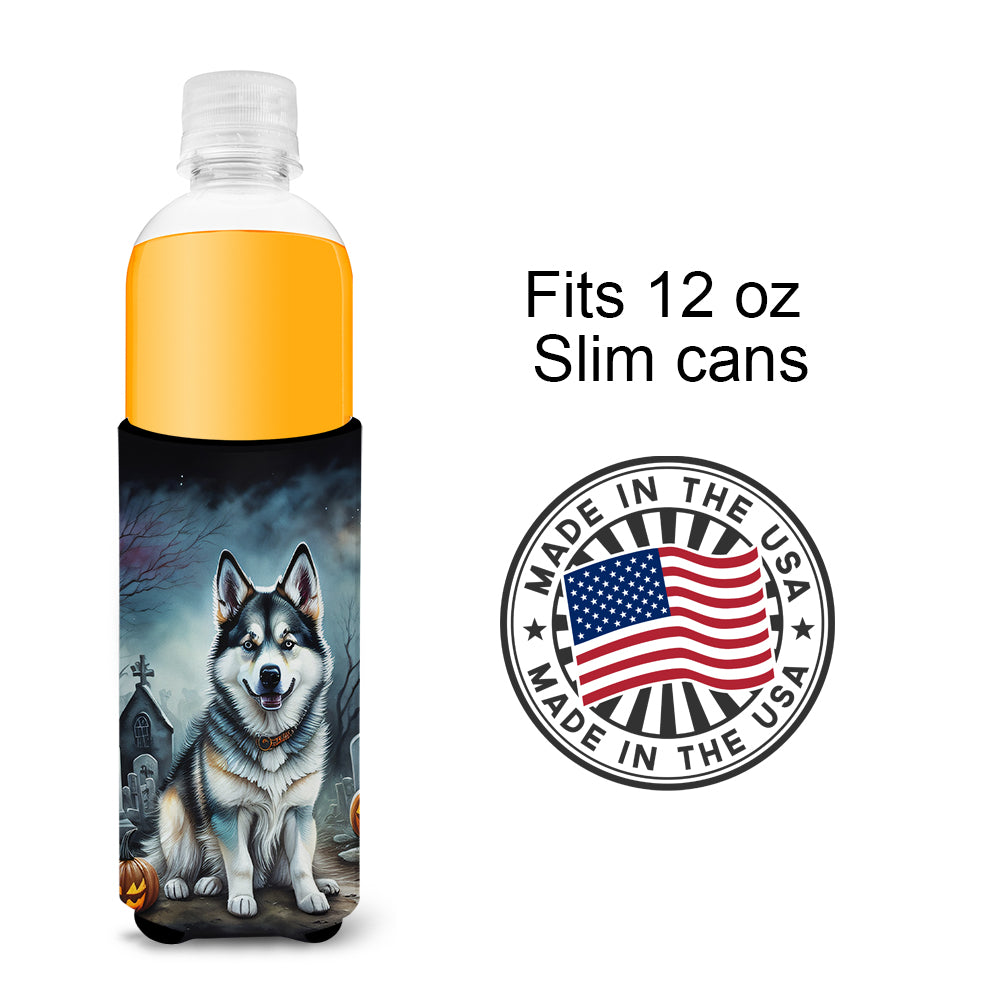 Alaskan Malamute Spooky Halloween Hugger for Ultra Slim Cans