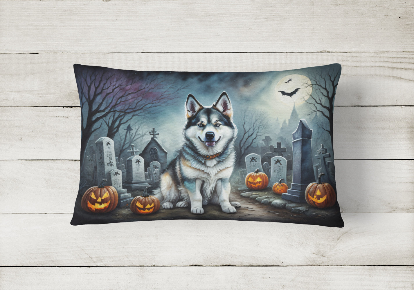 Alaskan Malamute Spooky Halloween Fabric Decorative Pillow  the-store.com.