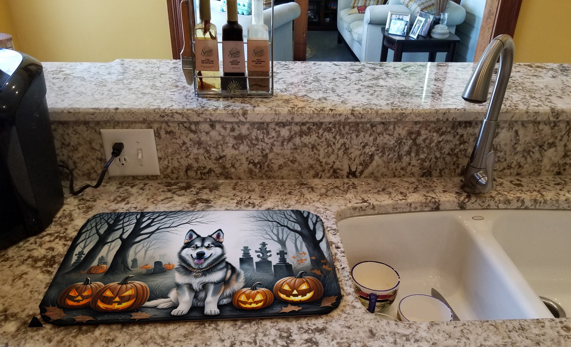 Alaskan Malamute Spooky Halloween Dish Drying Mat  the-store.com.