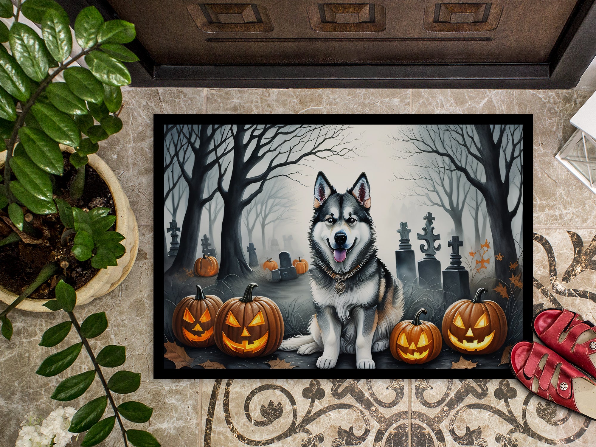 Alaskan Malamute Spooky Halloween Indoor or Outdoor Mat 24x36