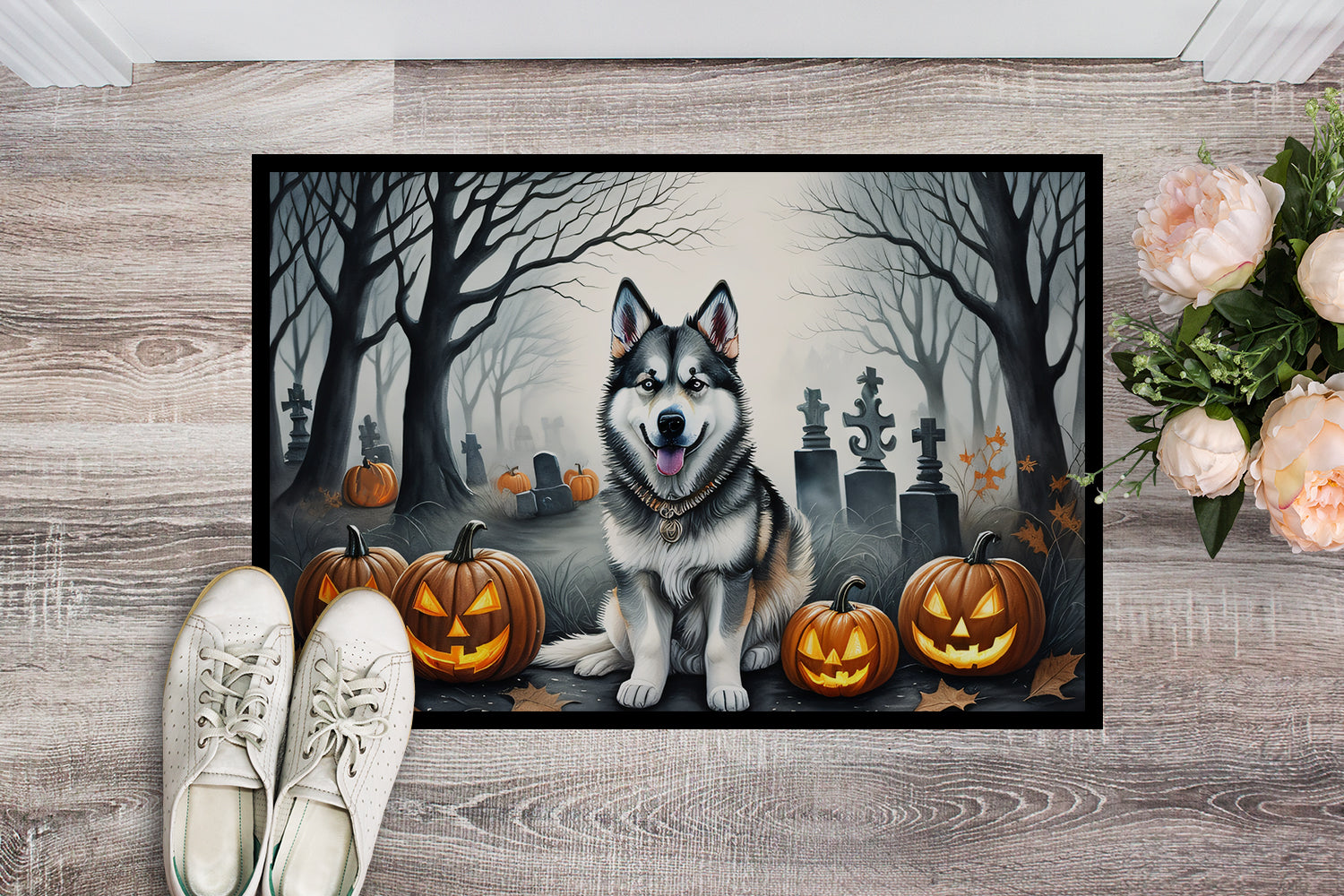 Alaskan Malamute Spooky Halloween Doormat 18x27