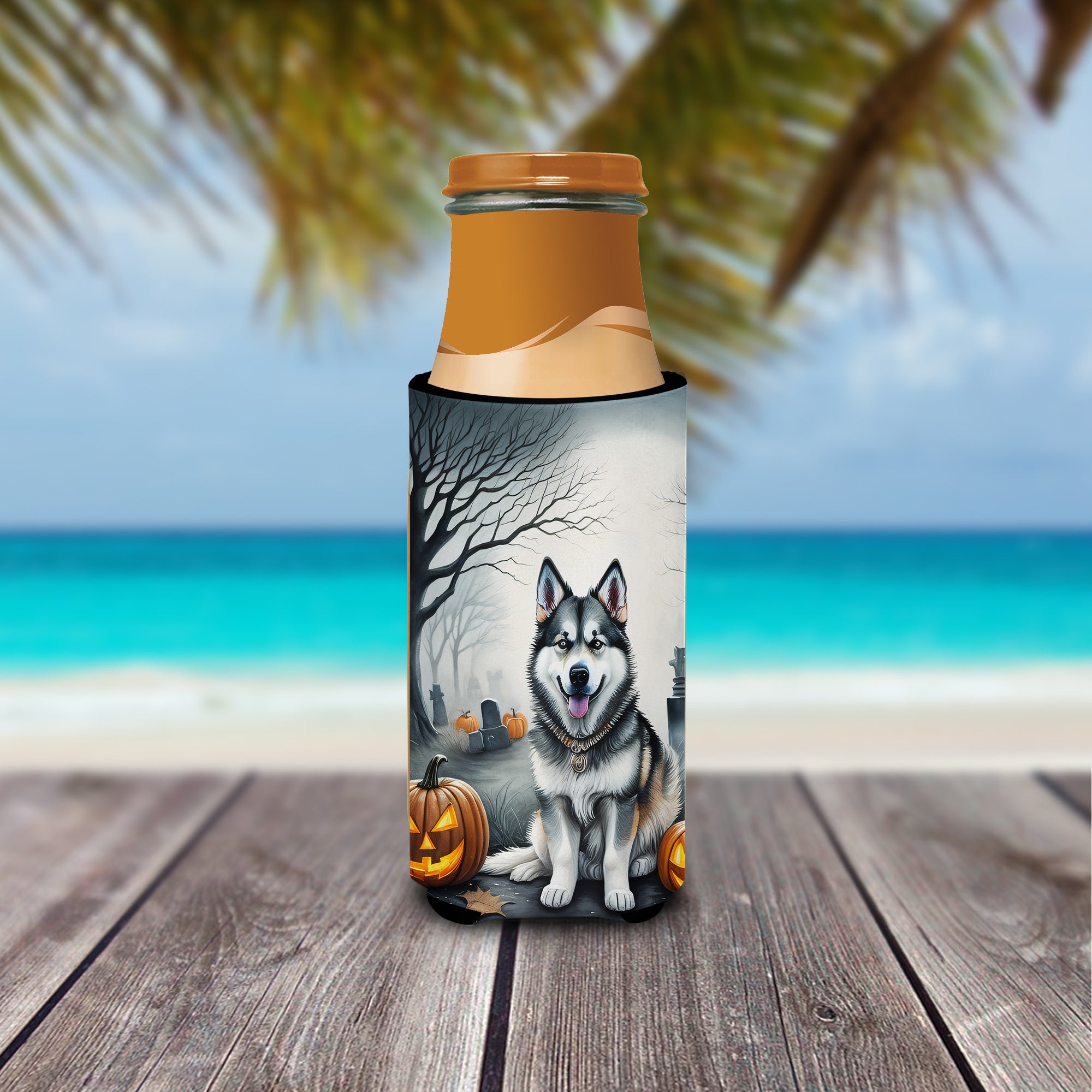 Alaskan Malamute Spooky Halloween Hugger for Ultra Slim Cans