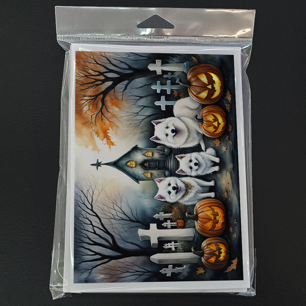 American Eskimo Spooky Halloween Greeting Cards and Envelopes Pack of 8  the-store.com.