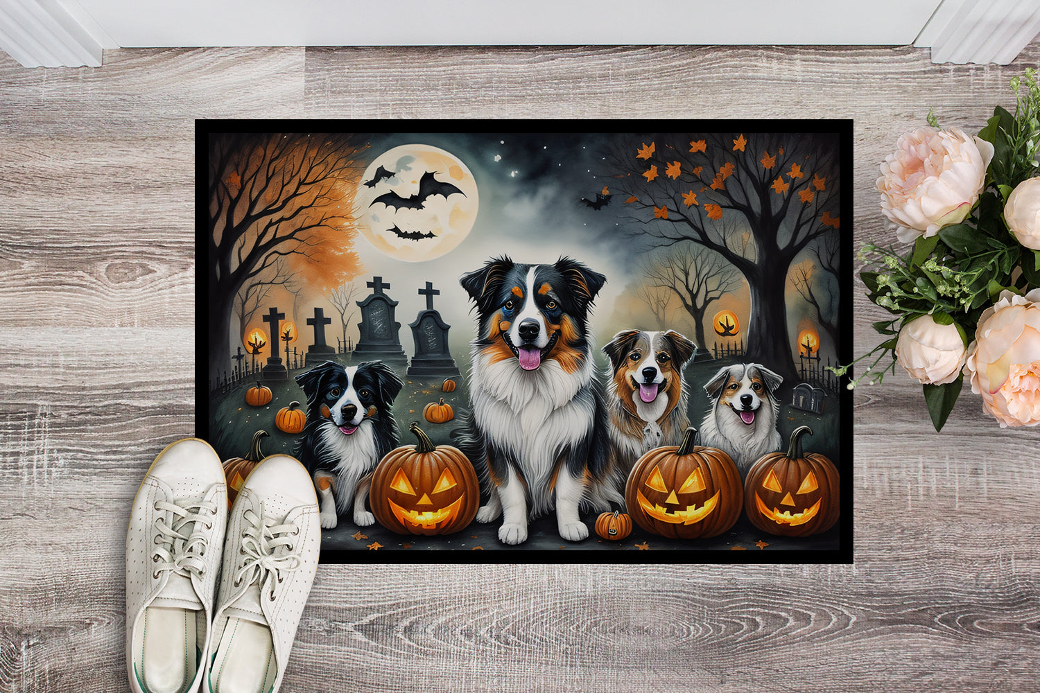 Australian Shepherd Spooky Halloween Doormat 18x27  the-store.com.