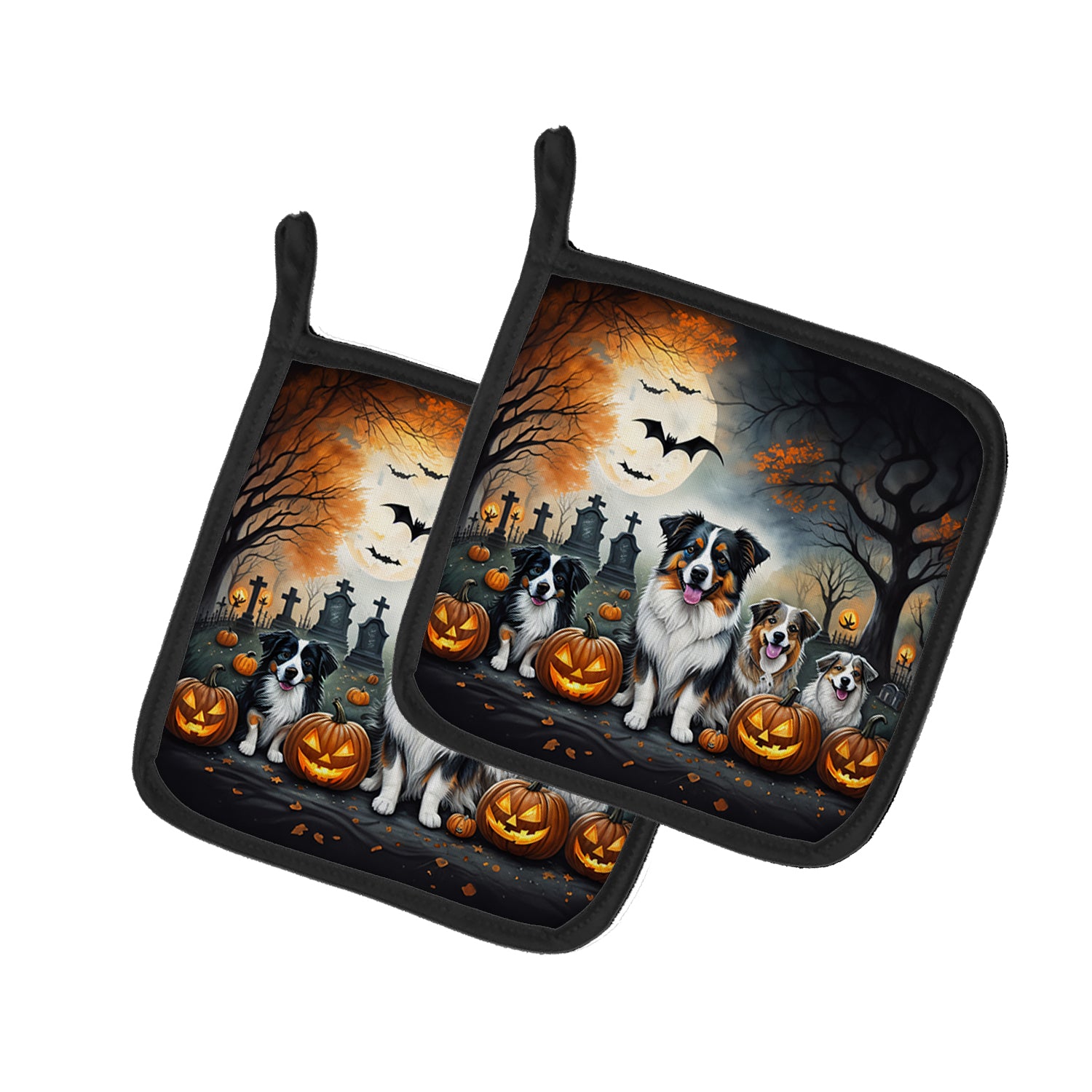 Buy this Australian Shepherd Spooky Halloween Pair of Pot Holders