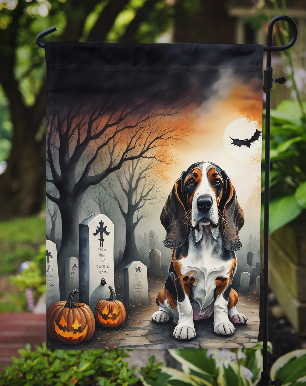 Basset Hound Spooky Halloween Garden Flag  the-store.com.