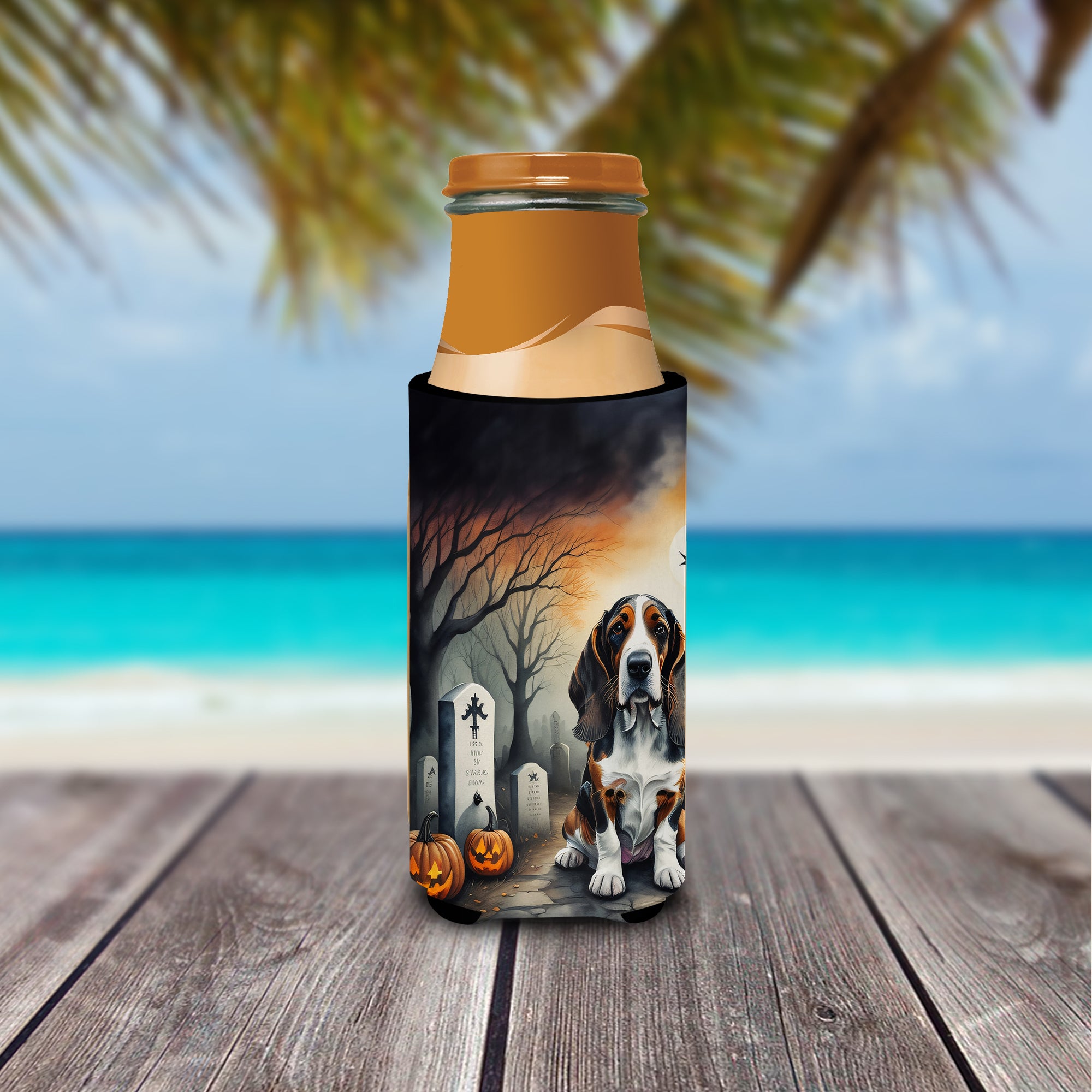 Basset Hound Spooky Halloween Hugger for Ultra Slim Cans