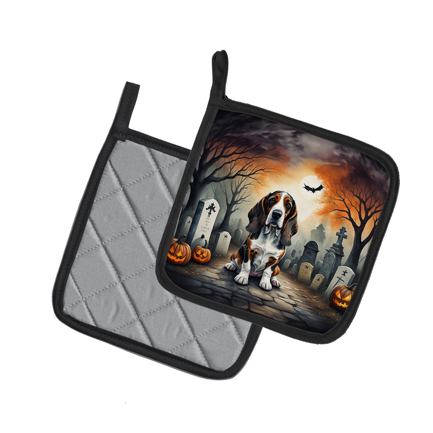 Buy this Basset Hound Spooky Halloween Pair of Pot Holders