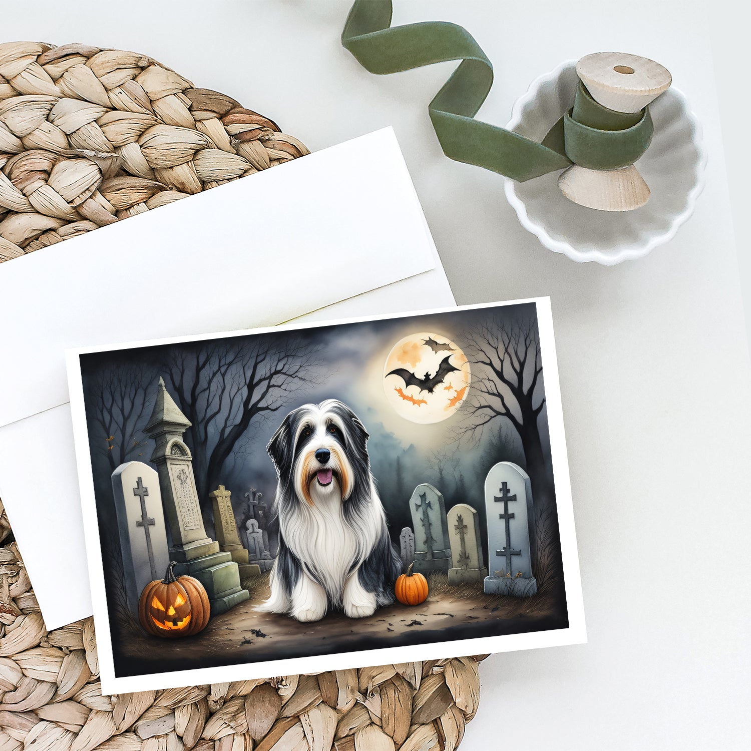 Bearded Collie Spooky Halloween Greeting Cards and Envelopes Pack of 8  the-store.com.