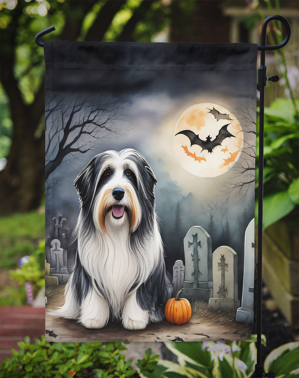 Bearded Collie Spooky Halloween Garden Flag