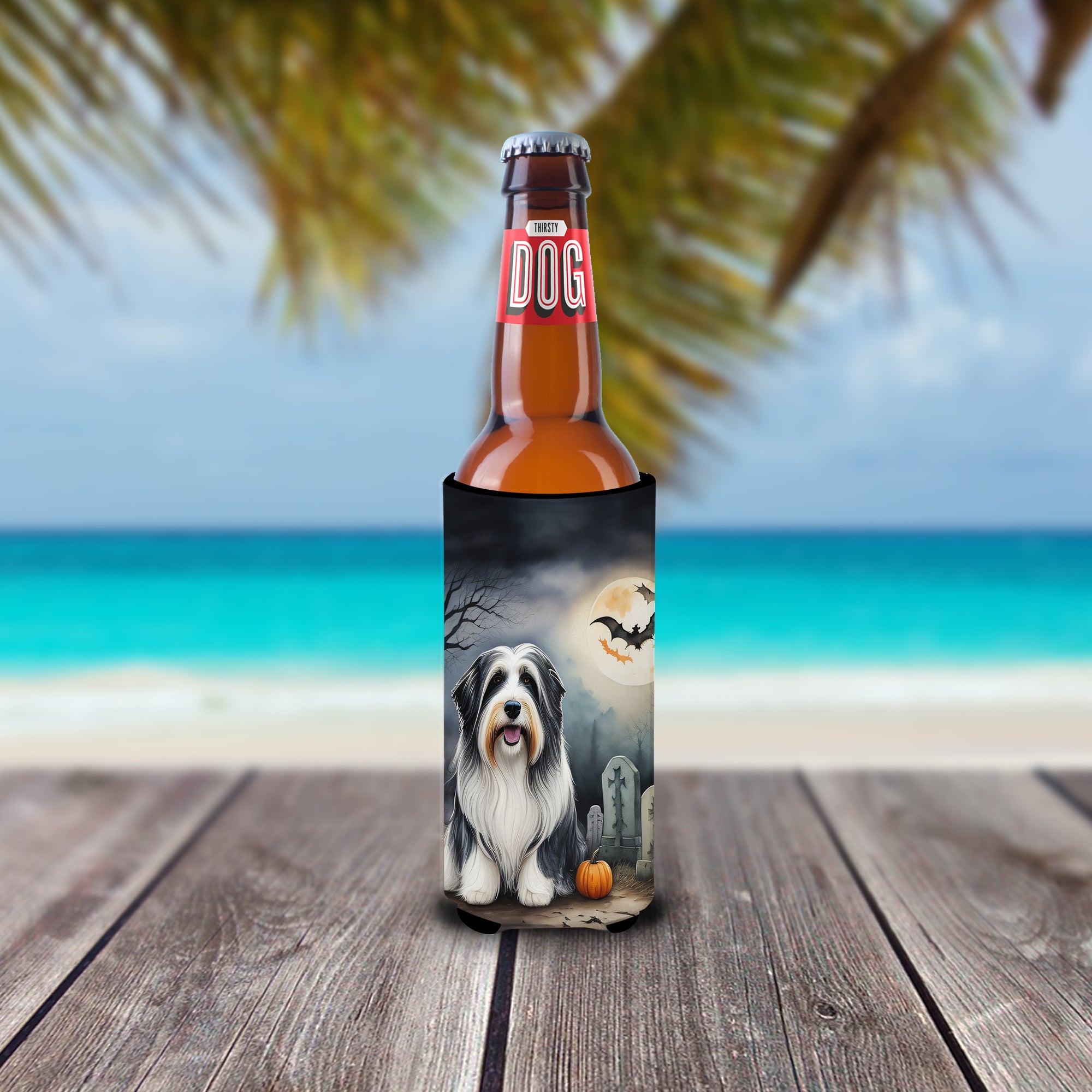 Bearded Collie Spooky Halloween Hugger for Ultra Slim Cans