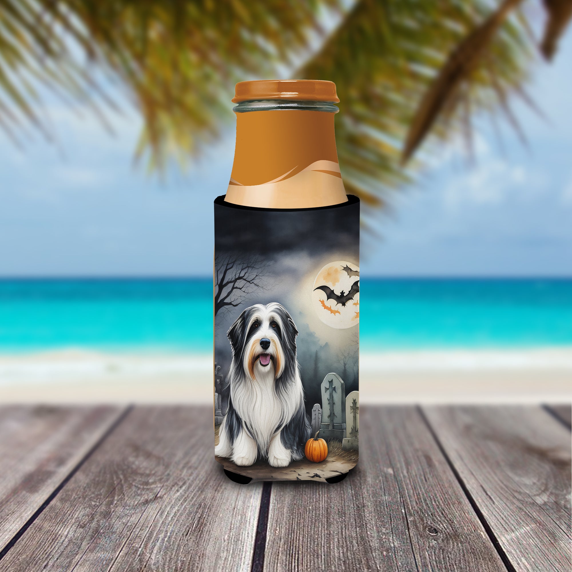 Bearded Collie Spooky Halloween Hugger for Ultra Slim Cans