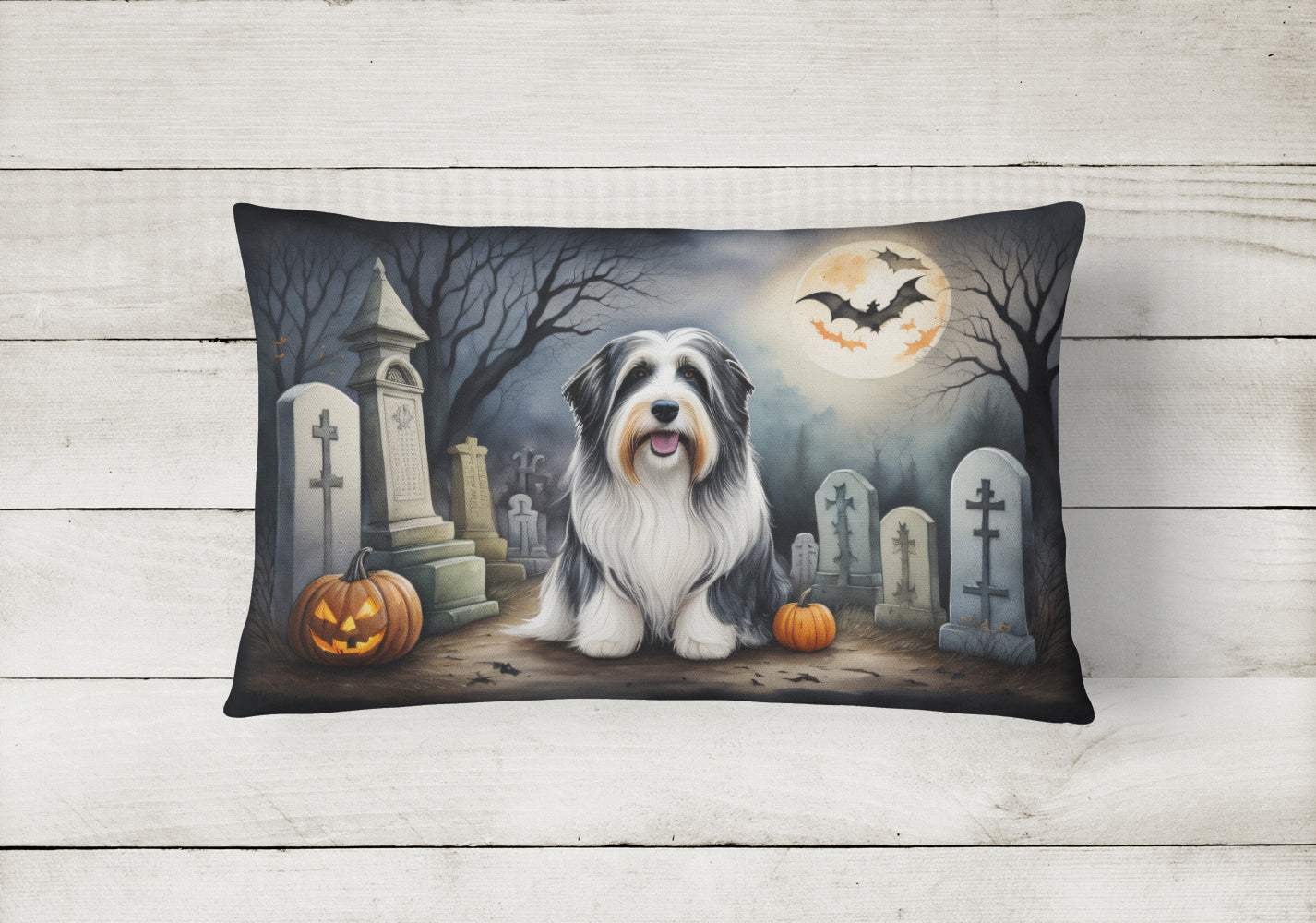 Bearded Collie Spooky Halloween Fabric Decorative Pillow  the-store.com.