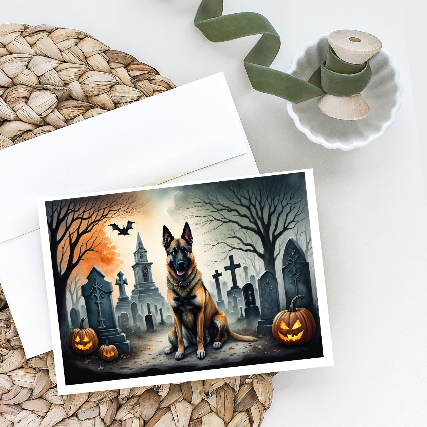 Belgian Malinois Spooky Halloween Greeting Cards and Envelopes Pack of 8