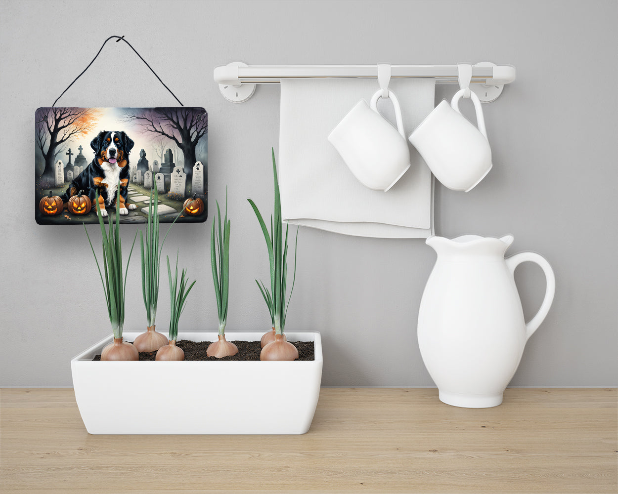 Bernese Mountain Dog Spooky Halloween Wall or Door Hanging Prints