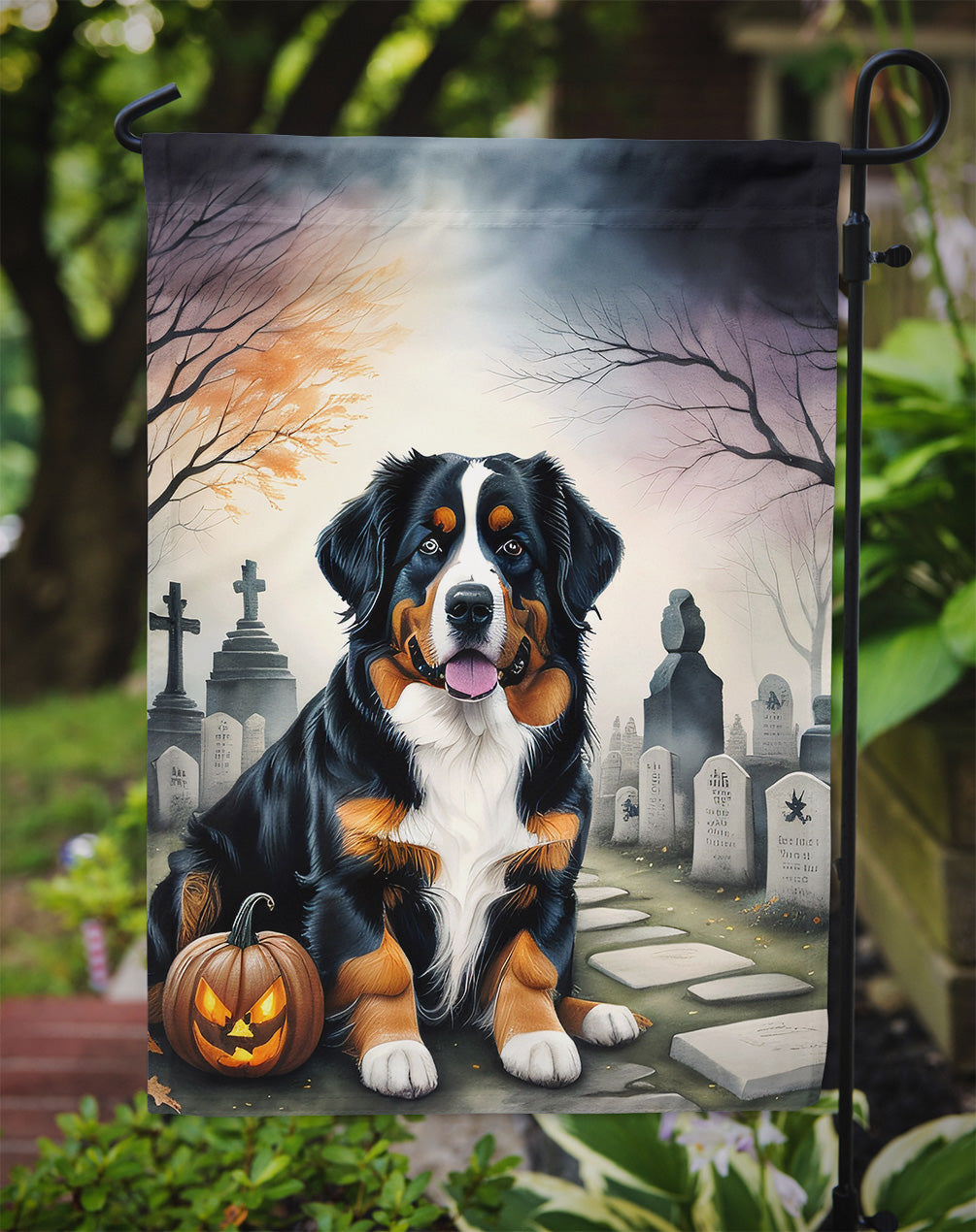 Bernese Mountain Dog Spooky Halloween Garden Flag  the-store.com.