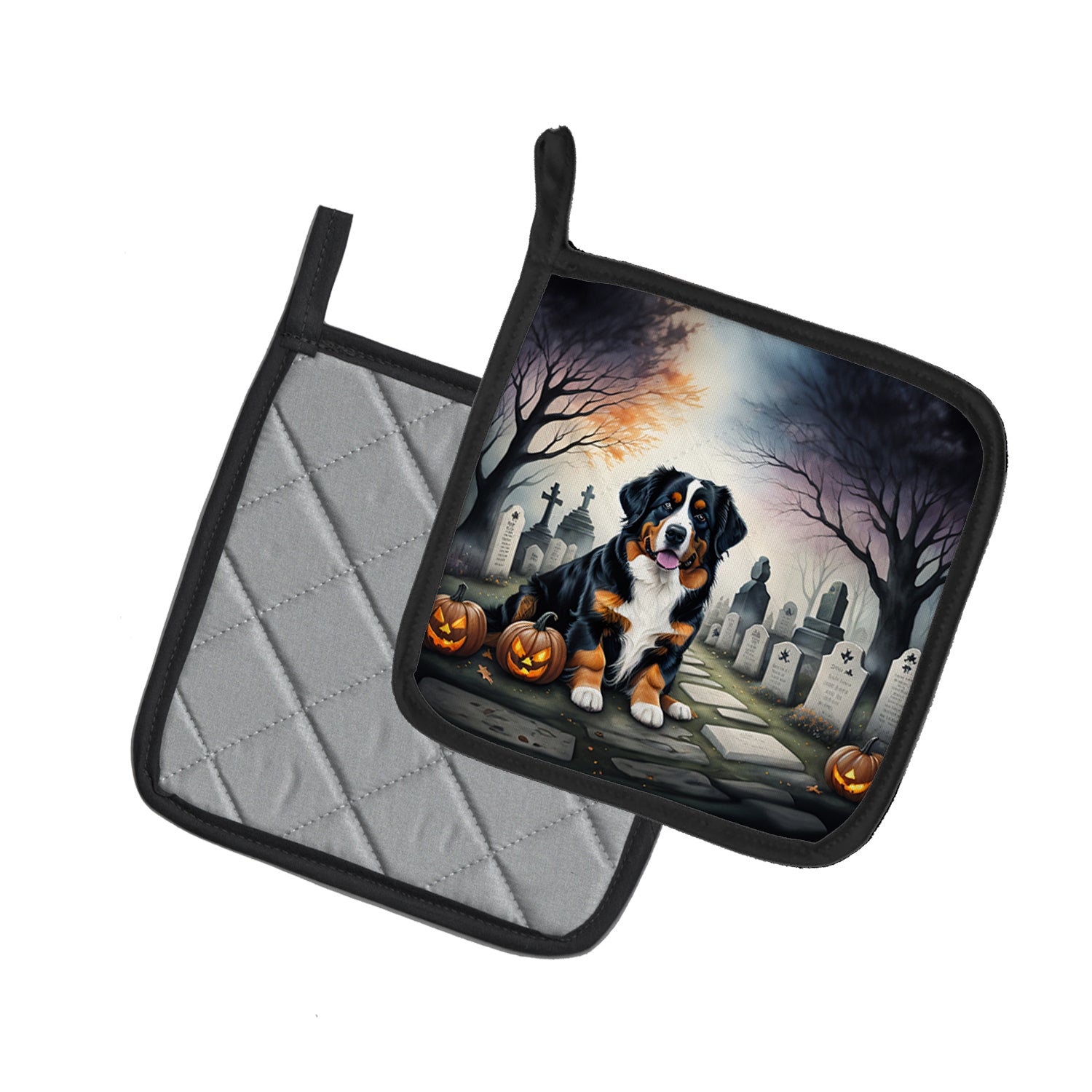 Bernese Mountain Dog Spooky Halloween Pair of Pot Holders  the-store.com.