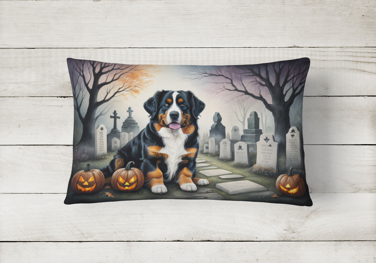 Bernese Mountain Dog Spooky Halloween Fabric Decorative Pillow  the-store.com.