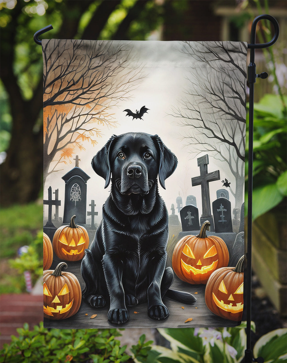 Black Labrador Retriever Spooky Halloween Garden Flag  the-store.com.