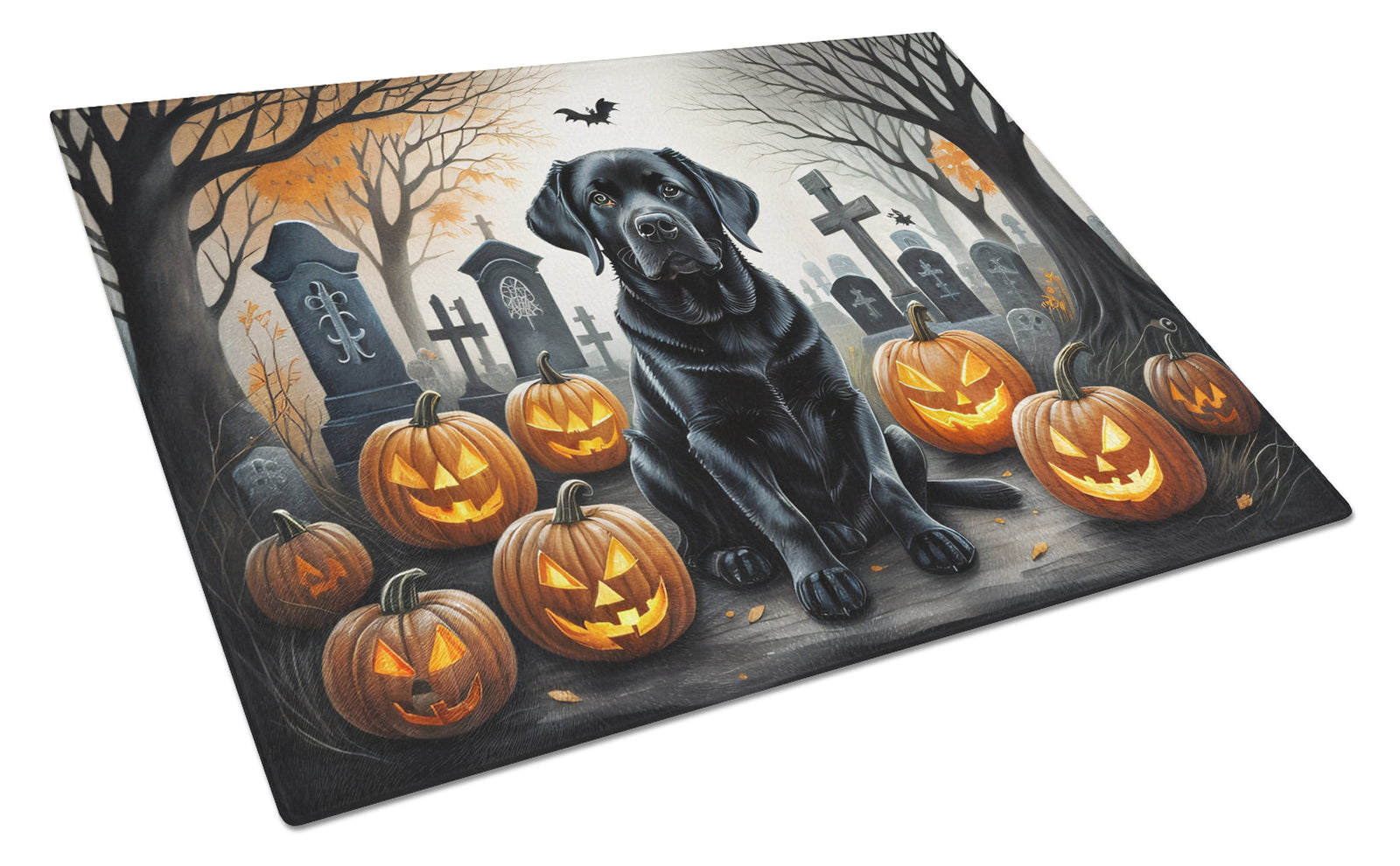 Buy this Black Labrador Retriever Spooky Halloween Glass Cutting Board Large