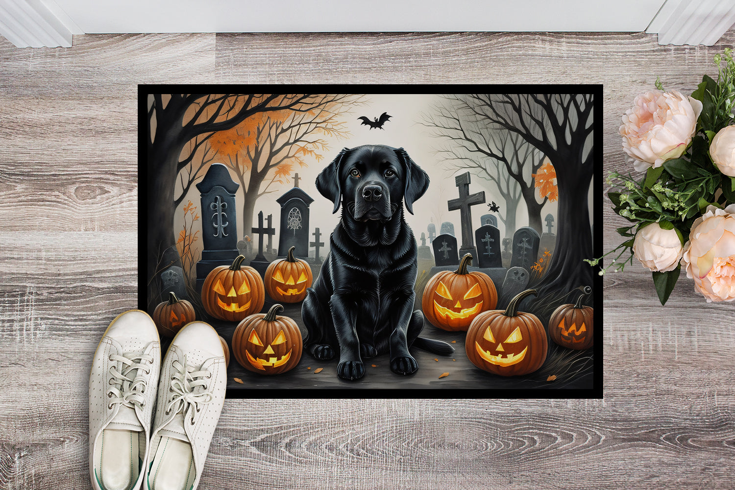 Buy this Black Labrador Retriever Spooky Halloween Doormat 18x27