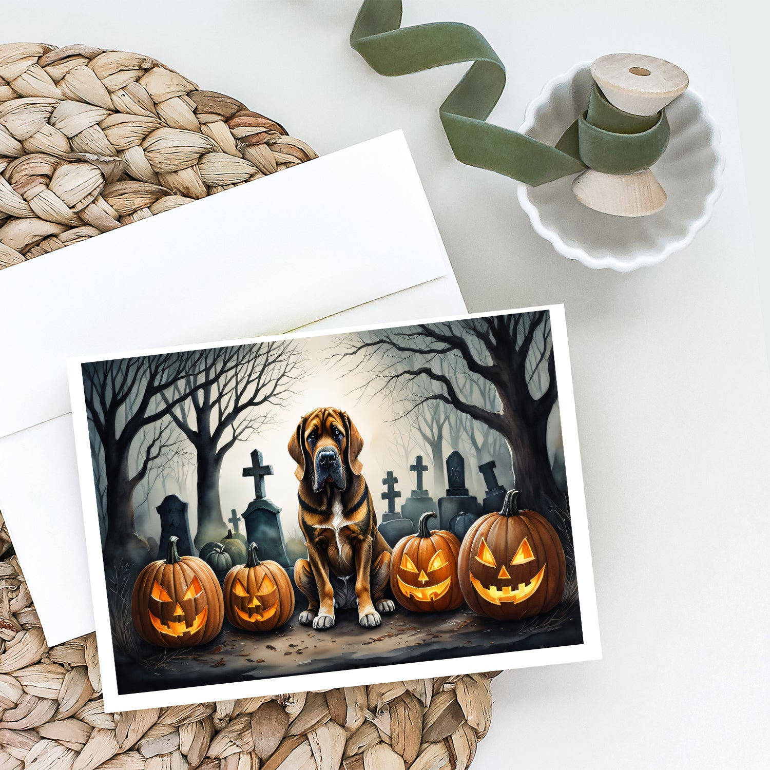 Bloodhound Spooky Halloween Greeting Cards and Envelopes Pack of 8  the-store.com.