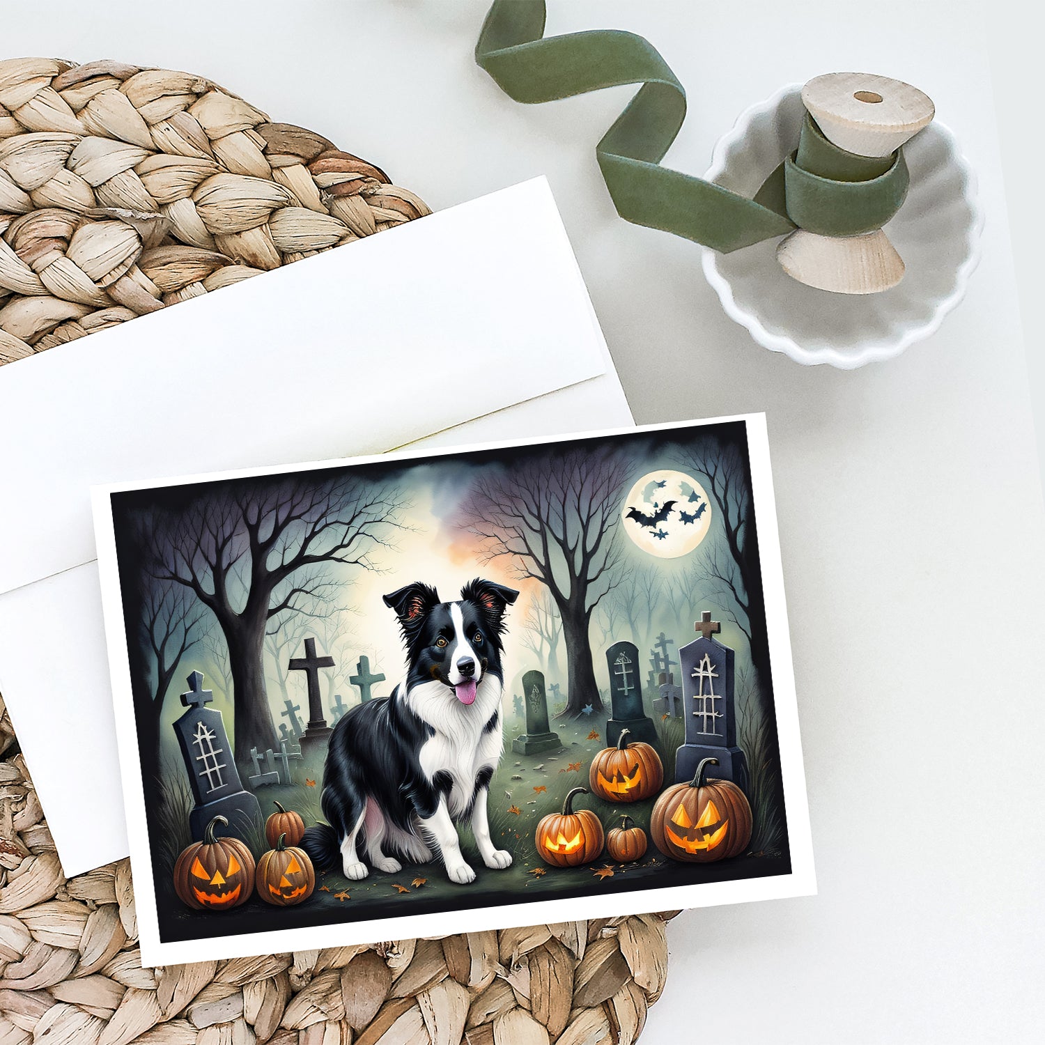 Border Collie Spooky Halloween Greeting Cards and Envelopes Pack of 8