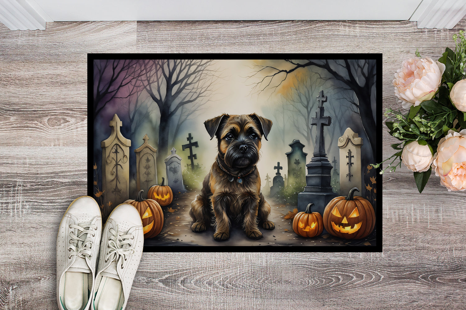 Border Terrier Spooky Halloween Indoor or Outdoor Mat 24x36  the-store.com.