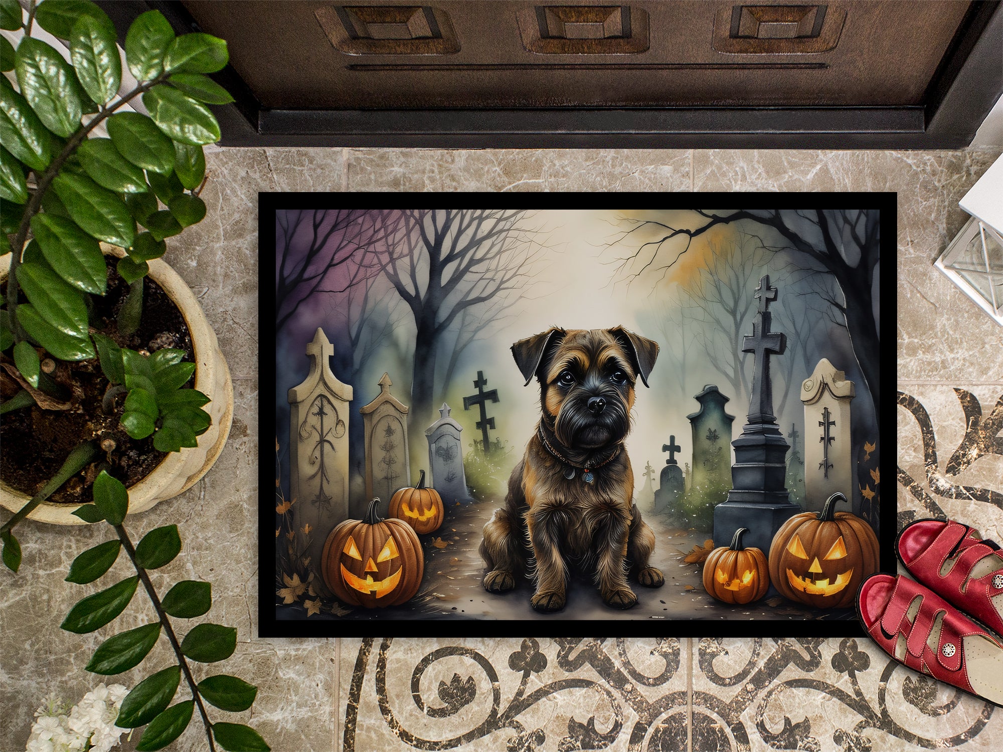 Border Terrier Spooky Halloween Indoor or Outdoor Mat 24x36