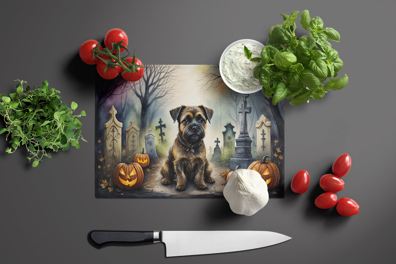 Border Terrier Spooky Halloween Glass Cutting Board Large  the-store.com.