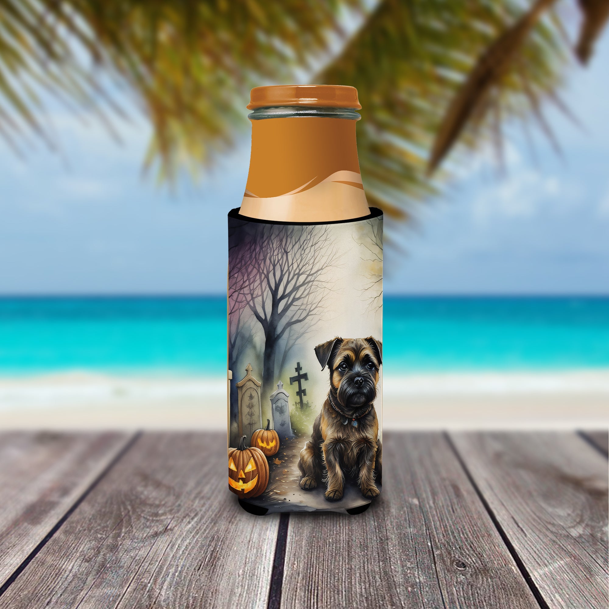 Border Terrier Spooky Halloween Hugger for Ultra Slim Cans