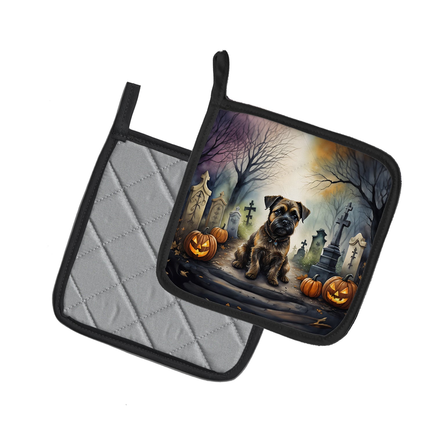 Border Terrier Spooky Halloween Pair of Pot Holders  the-store.com.