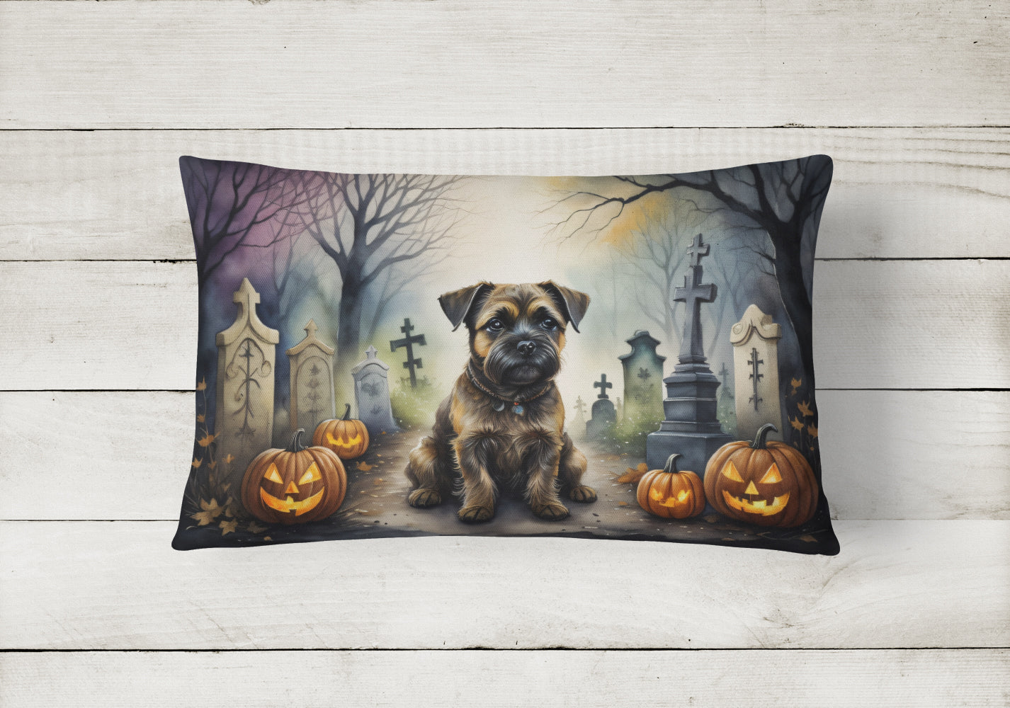 Border Terrier Spooky Halloween Fabric Decorative Pillow  the-store.com.