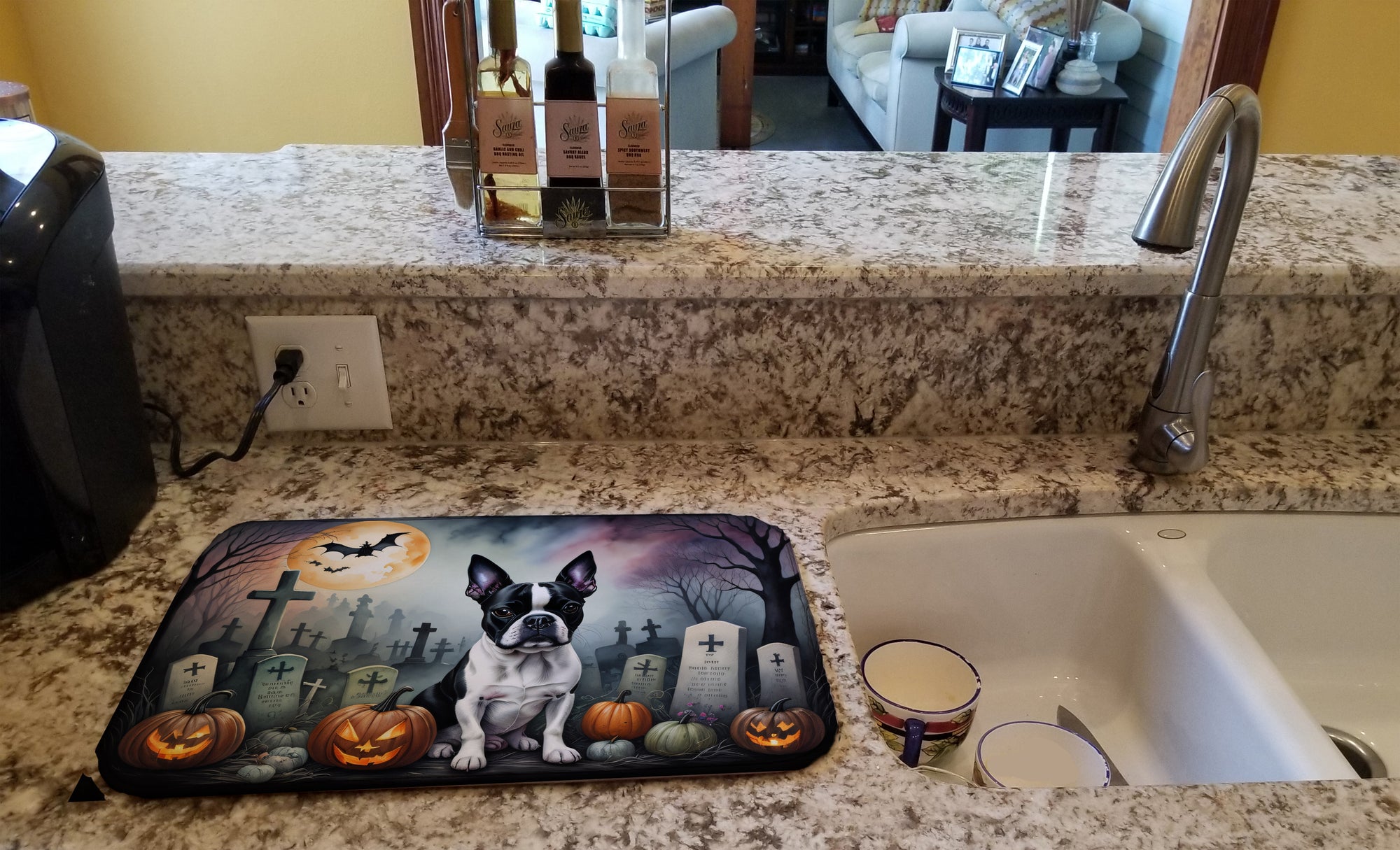 Boston Terrier Spooky Halloween Dish Drying Mat  the-store.com.