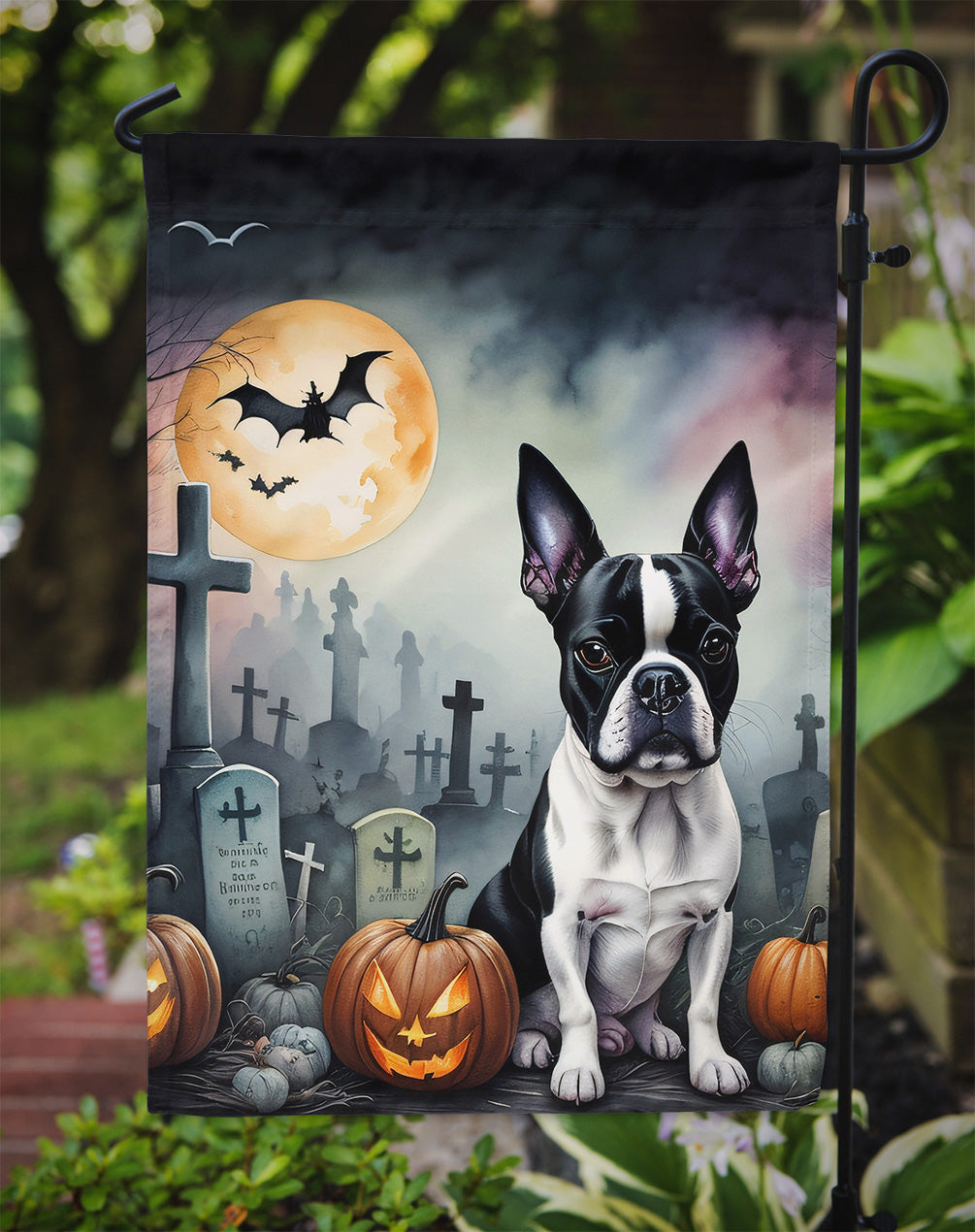 Boston Terrier Spooky Halloween Garden Flag  the-store.com.