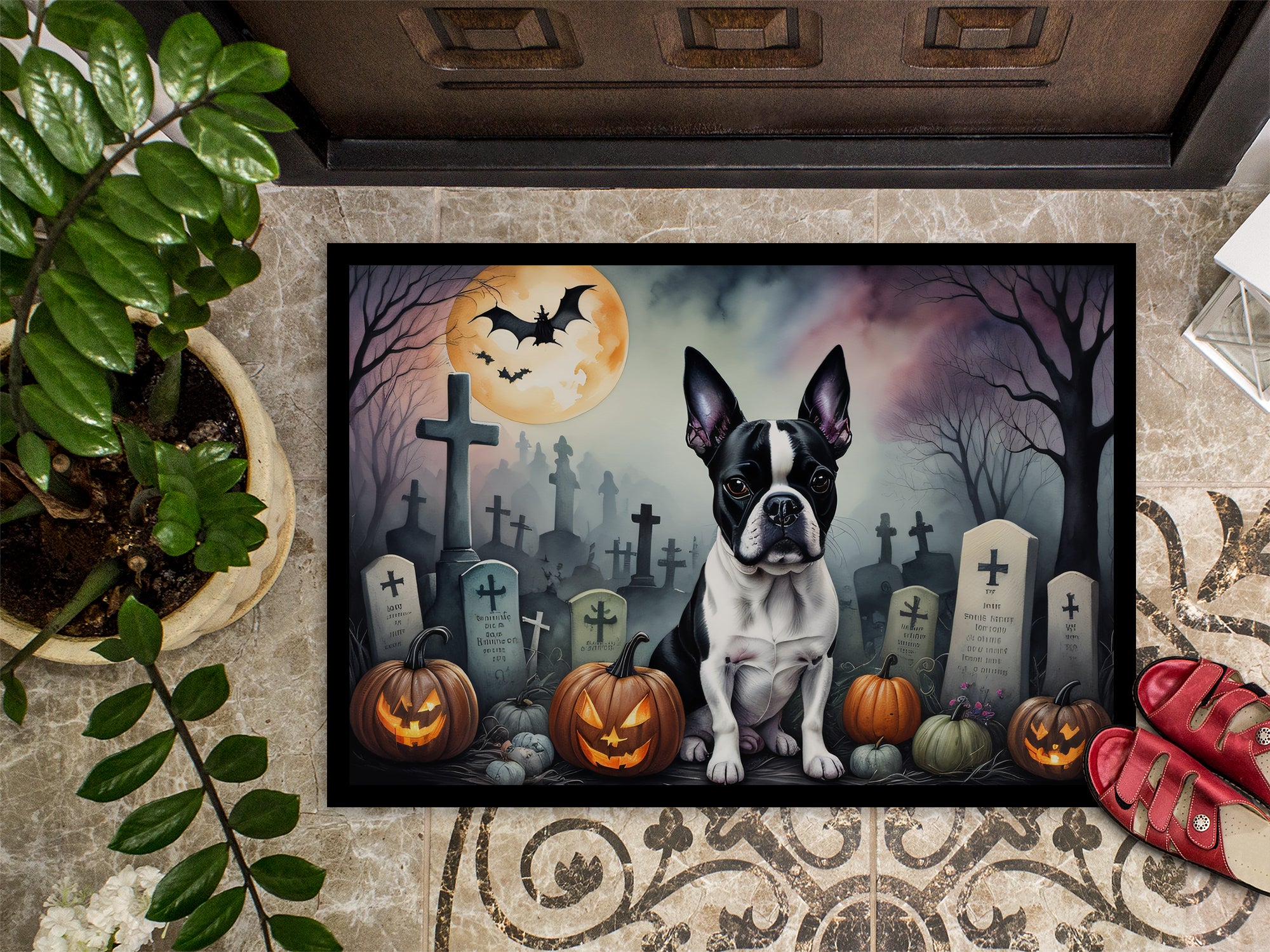 Boston Terrier Spooky Halloween Doormat 18x27  the-store.com.